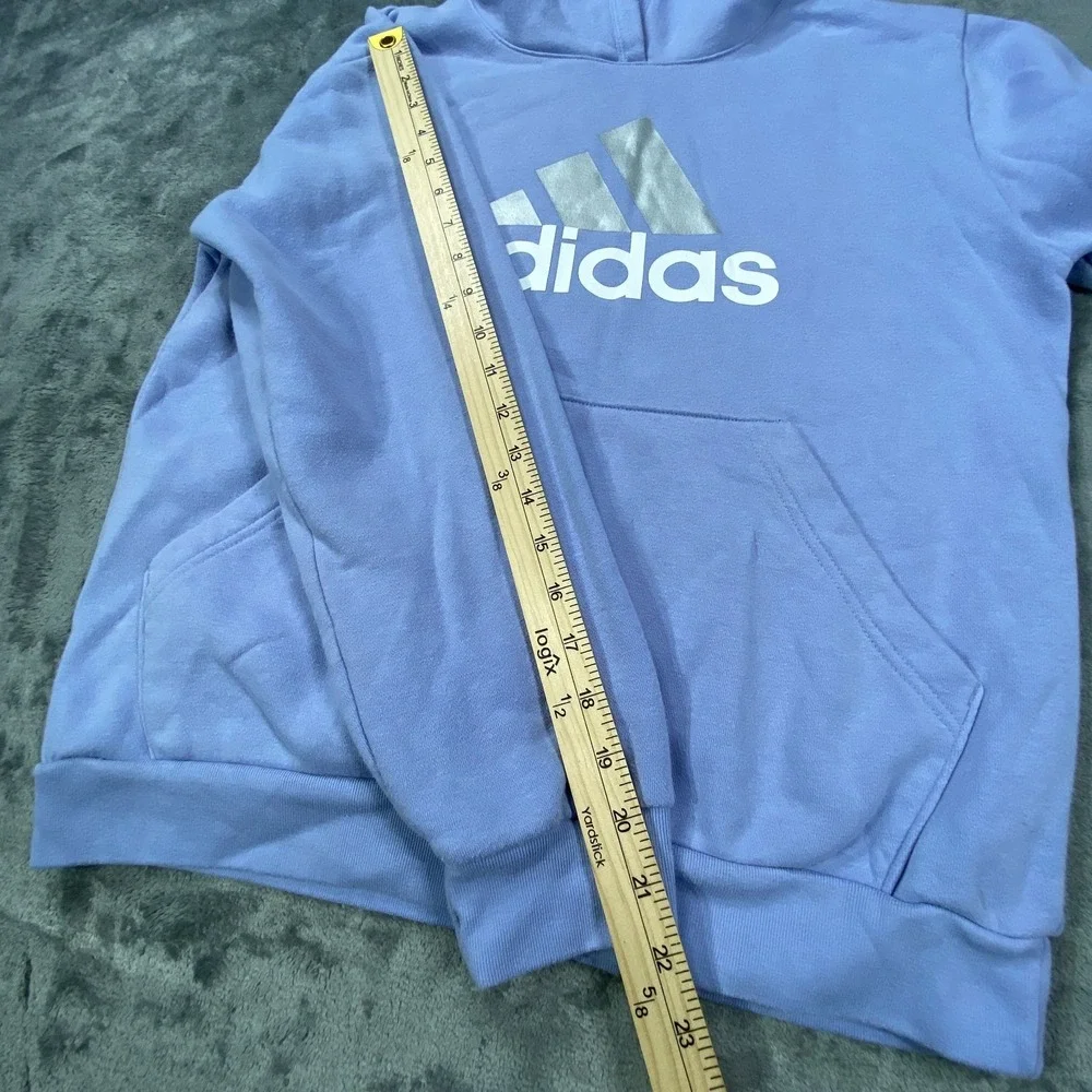 Adidas Hoodie Large Blue Logo Pullover Athletic Fleece Sweatshirt Activewear Top
